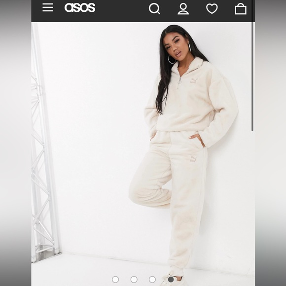 PUMA -  Faux Fur Half Zip Jumper Beige from ASOS - Picture 2 of 10